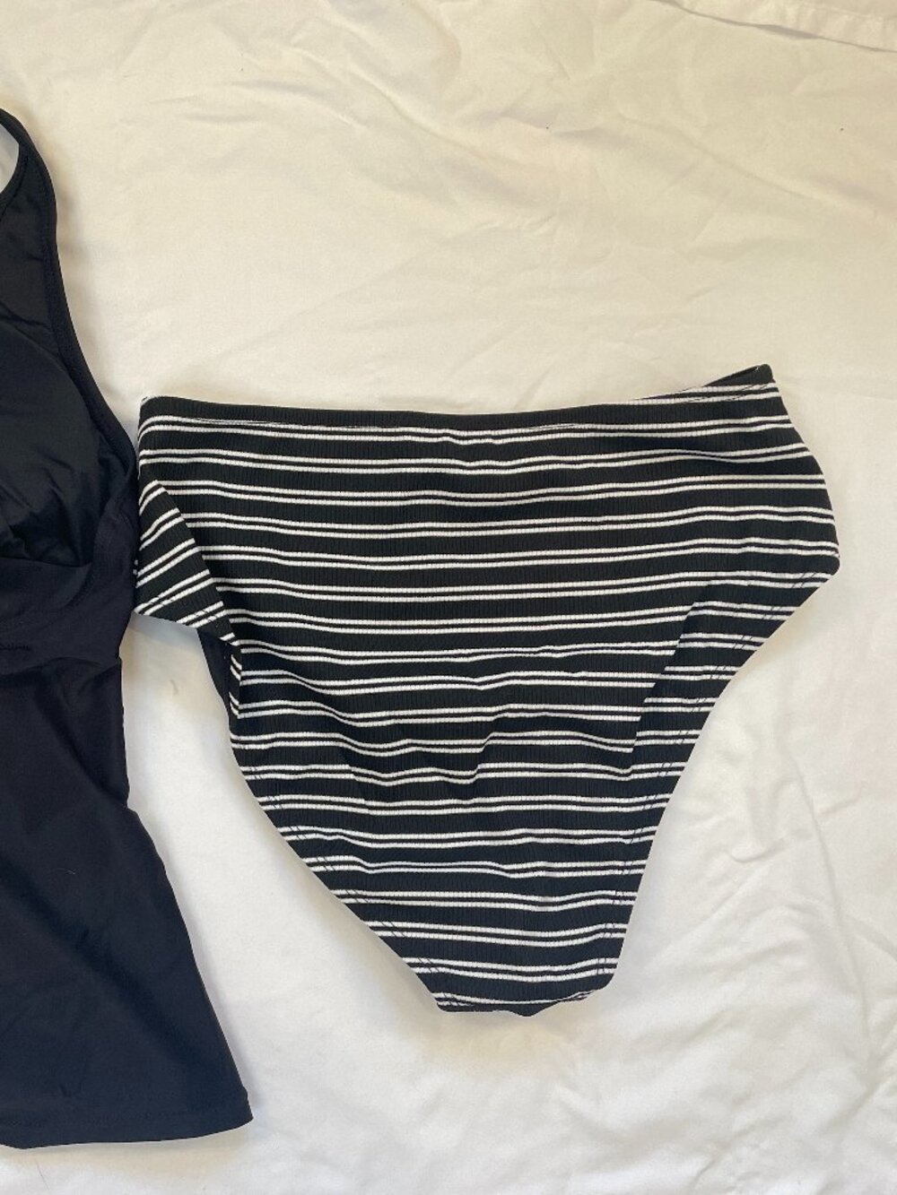 Cupshe Black Plunging Tankini Top & Striped Bottoms Set - Picture 8 of 8